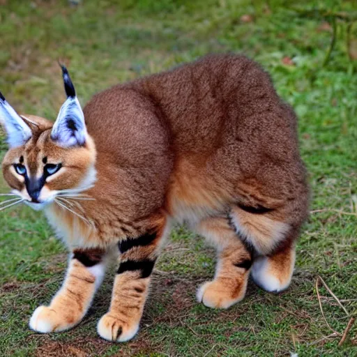 Prompt: cute fluffy caracal as a cat dressed in dress