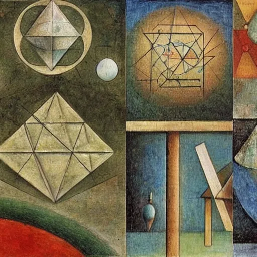 Image similar to mathematical equations inspired by bosch, bosch, klee. mathematical paradise, beautiful animals, equation heaven, beautiful plants, platonic solids, elegant diagrams, beautiful equations, oil paint, hyperrealistic, on loan from louvre, masterpiece