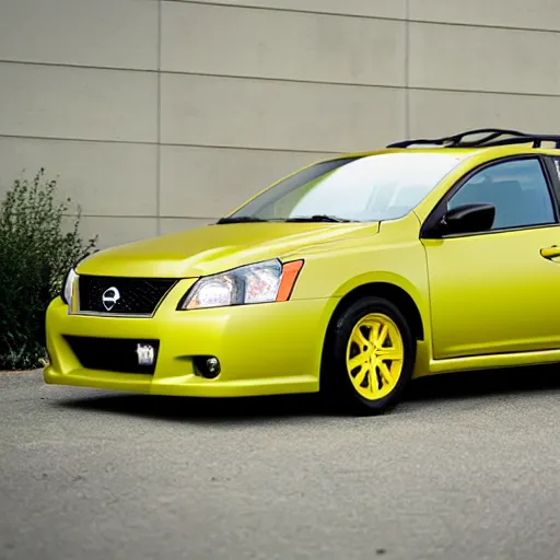 Prompt: a matte yellow 2 0 0 9 nissan sentra