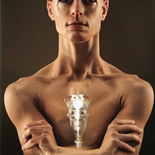 Image similar to portrait of dragon - human hybrid, by annie leibovitz, portrait of a man, studio lighting, award - winning