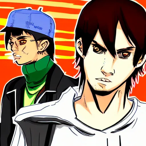 Image similar to Carl Jonson from GTA San Andreas, anime style, brutal, jojo drawing style, jojo family