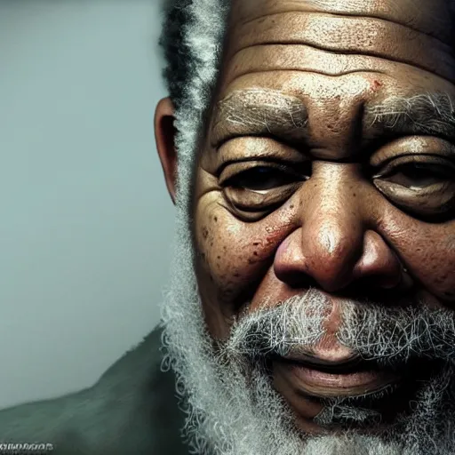 Prompt: morgan freeman as gimli in lord of the rings, high detail shot, smoking, render, cgsociety, photorealism