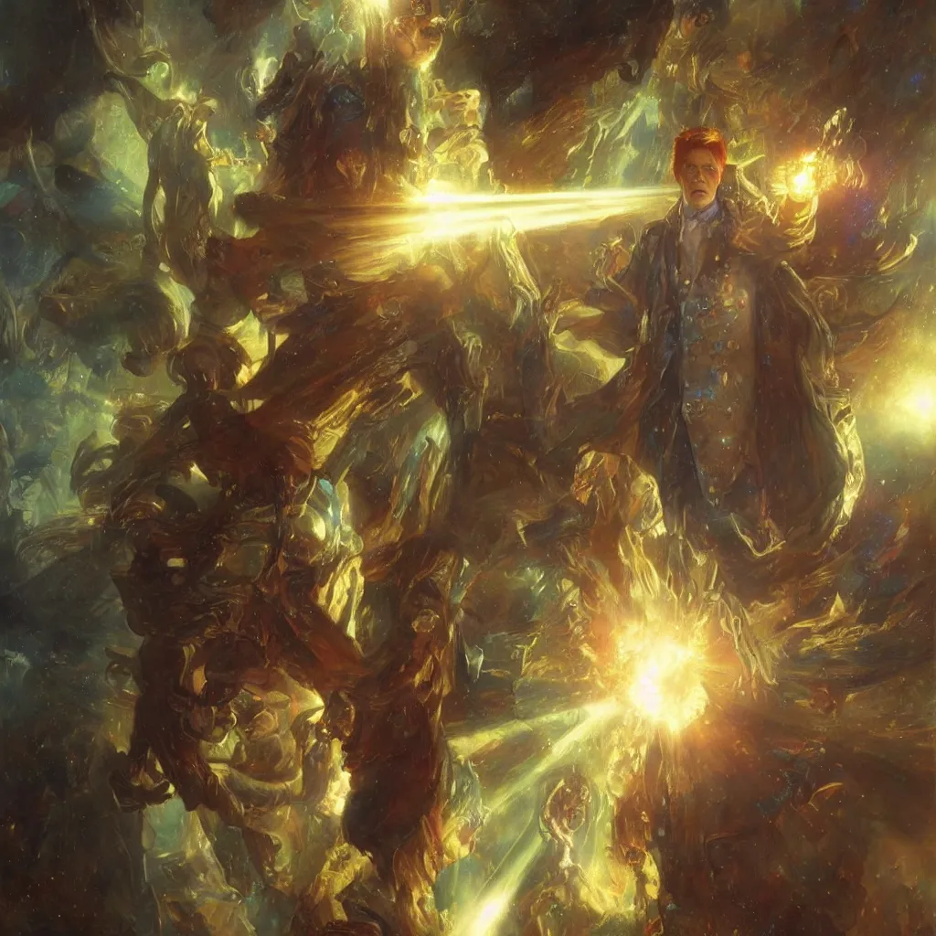 Image similar to david bowie as doctor who, radiant light, caustics, heroic, bright iridescent light, by gaston bussiere, bayard wu, greg rutkowski, maxim verehin