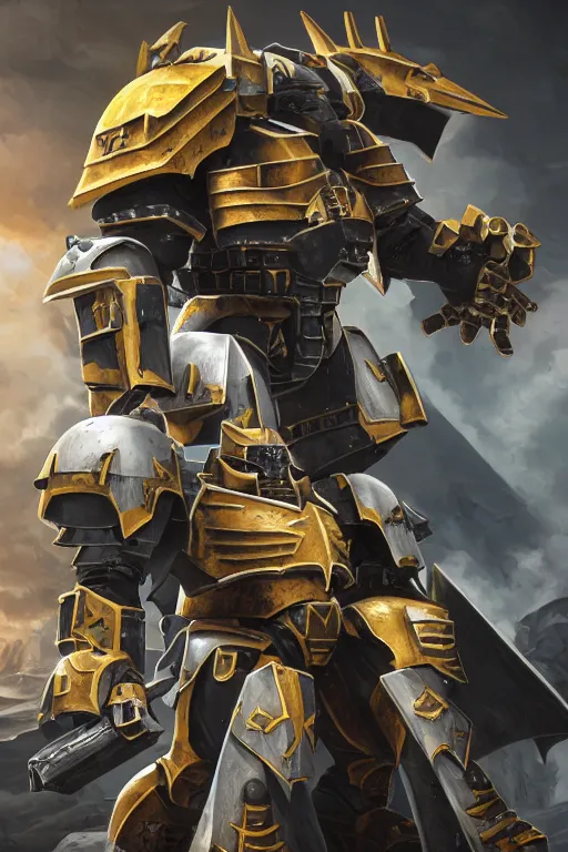 Image similar to armor portrait hero wargreymon 4 0 k horus heresy fanart - the primarchs emperor by johannes helgeson animated with vfx concept artist & illustrator global illumination ray tracing hdr fanart arstation zbrush central hardmesh 8 k octane renderer comics stylized