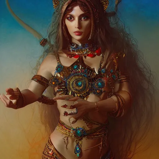 Image similar to cute female bellydancer wolf, anthropomorphic, stuning 3 d render, masterpiece, glowing holy aura, by donato giancola and greg rutkowski and wayne barlow and zdzisław beksinski, realistic face