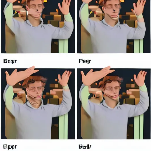 Image similar to a flip book of a man waving his arm from left to right frame by frame, separated into equally sized frames, from'how to make a flip book animation'