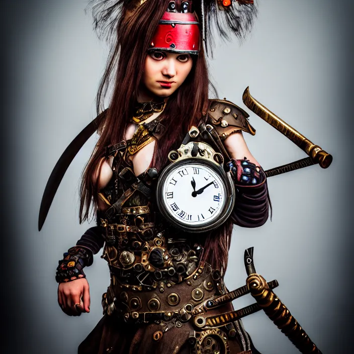 Image similar to full body photograph of a real - life very beautiful clockpunk warrior. extremely detailed. dslr. 8 5 mm.