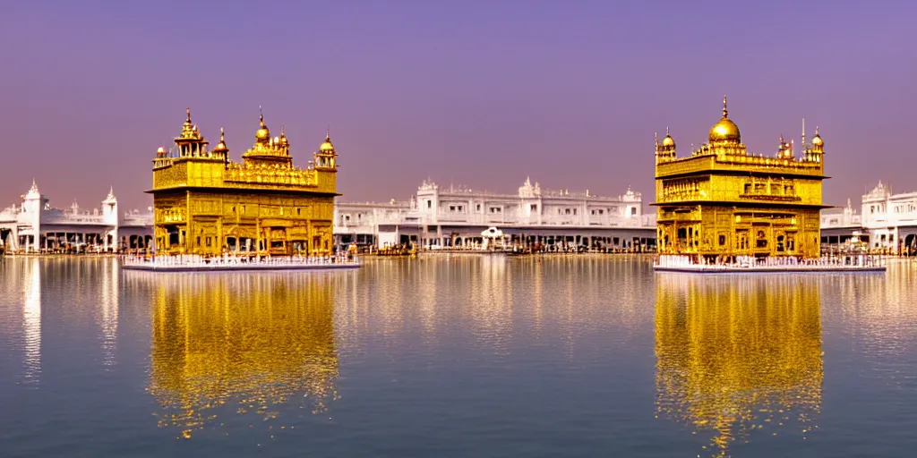 Image similar to a beautiful golden temple in the middle of a lake, cinematic, beautiful lighting and reflections, masterpiece