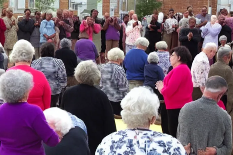 Image similar to people praying for god to resurrect a old lady