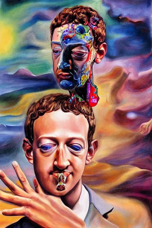 Prompt: photorealistic painting of mark zuckerberg as leda atomica by salvador dali, hyperdetailed, centered, masterpiece, surrealism