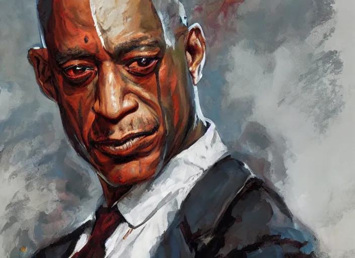 Prompt: a highly detailed beautiful portrait of gus fring as kratos, by gregory manchess, james gurney, james jean