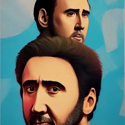 Image similar to nicolas cage profile picture by Sachin Teng , asymmetrical, positive vibes, Organic Painting , digital art, trending on artstation, Matte Painting, geometric shapes, hard edges, realism, graffiti, street art:2 by Sachin Teng:4