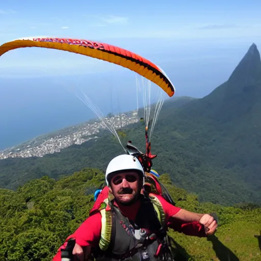 Prompt: sauron and mario making paraglider together above corcovado, fantasy