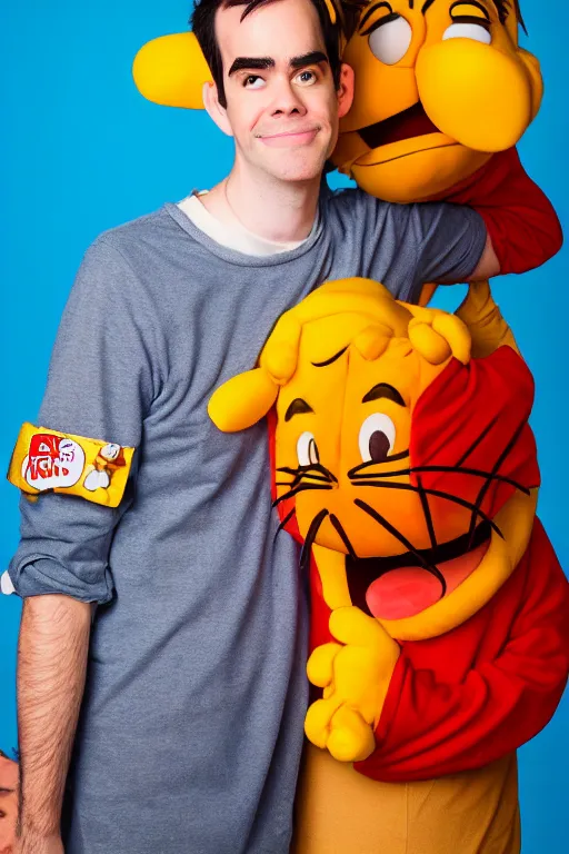 Image similar to portrait of Jacksfilms dressed in Garfield costume, starring in live-action adaptation of the comics, cosplay portrait photograph,