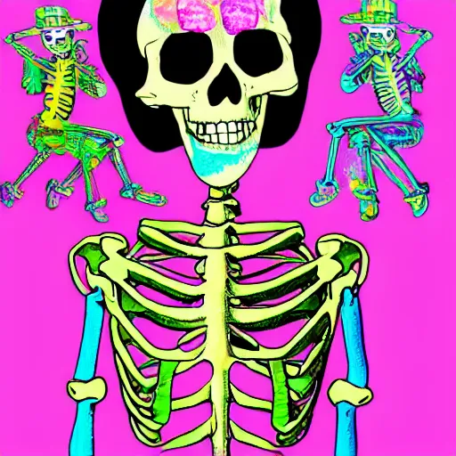 Image similar to Skeleton in the style of lisa frank