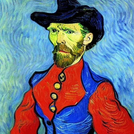 Prompt: Portrait painting of modern Vincent Van Gogh cosplaying as Gal Godot Wonder Woman Superhero by Claude Monet, original Post Impressionist art