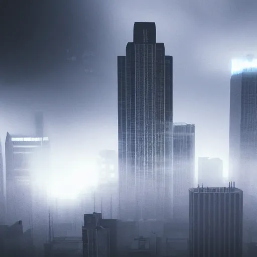 Image similar to a photorealistic image of terror in the skies, volumetric fog, cityscape, wide angle