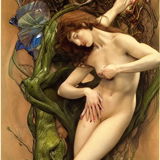 Prompt: realistic detailed face portrait and fully body pose of a the creation of adam and eve by gerald moira, ayami kojima, amano, greg hildebrandt, ann long, and mark brooks, female, feminine, art nouveau, victorian, neo - gothic, gothic, character concept design, storybook layout