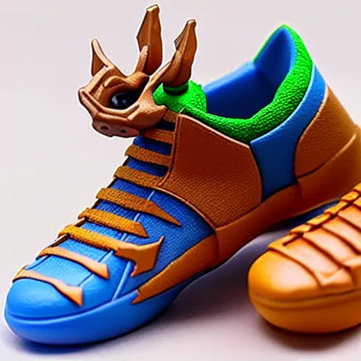 Image similar to realistic scultpure of plastic toy sneaker! design, sneaker design overwatch botw fantasy style mixed with aztec mayan native street fashion, focus on sneakers only, shoes designed by akira toriyama and studio ghibli