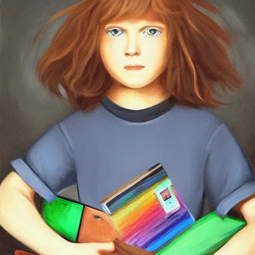 Prompt: painting of a long haired boy teenager!!! with a black playstation sweater, full body!!!, renaissance!!! painting!!!, ultra detailed, masterpiece