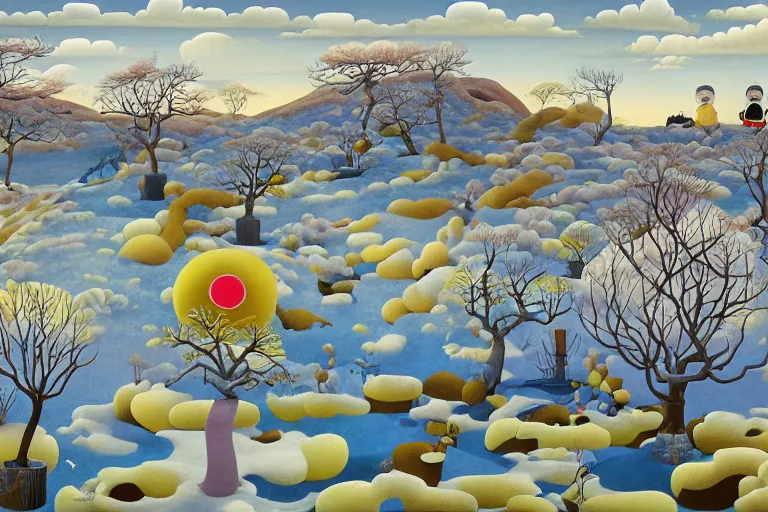 Prompt: A barren surreal winter landscape by Chiho Aoshima and Salvador Dali