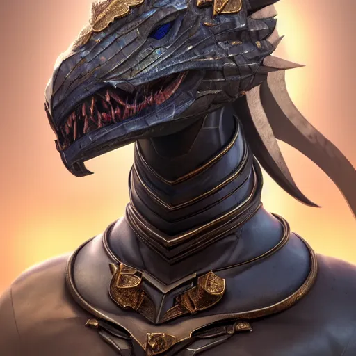 Image similar to stunning bust of a beautiful female knight, but as an anthropomorphic female dragon, well designed robot dragon head, sharp claws, HD octane render, epic cinematography, fantasy, Artstation, Deviantart, Furaffinity