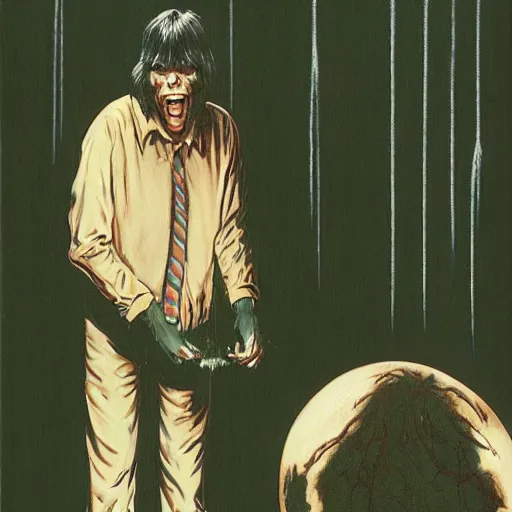 Prompt: Stephen King as Jordy Verrill from Creepshow (1982) illustrated by Les Edwards