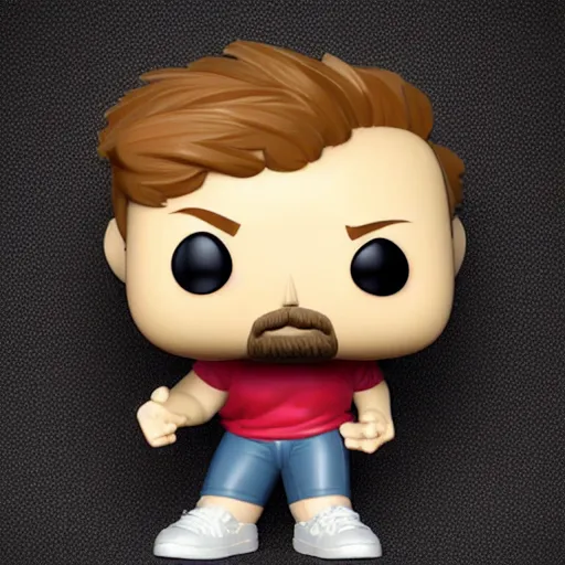 Prompt: a 30 year old a bit overweight white guy with a red tshirt and short dark blonde hair funko pop close up highly detailed photo