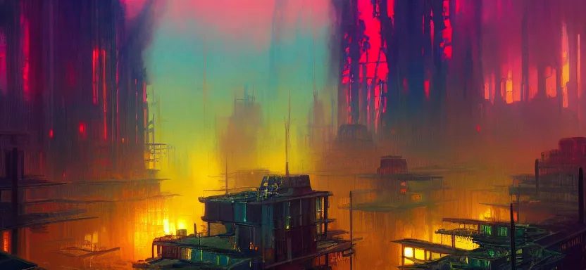 Image similar to beautiful masterpiece painting of a dystopian city in a future radioactive glowing swamp, by Remedios Varo and Anato Finnstark and Greg Rutkowski, dayglo pink, dayglo blue, by Craig Mullins, ilya kuvshinov, krenz cushart, artgerm, 8k, trending on ArtStation