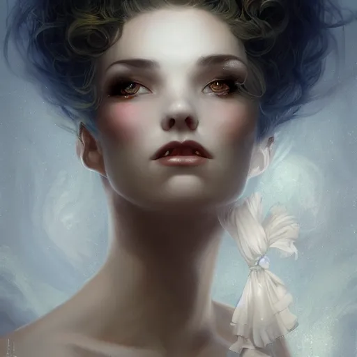 Image similar to a portrait of a haunted beautiful girl bored by charlie bowater and anna dittmann and gil elvgren.