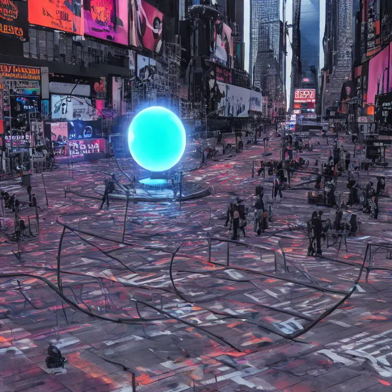 Prompt: a miniature black hole sculpture. there are neon lights next to it. the sculpture is on the streets of times square. 8 k, ray tracing, 3 d render, volumetric lighting, hdr, high quality, colorful, unreal engine