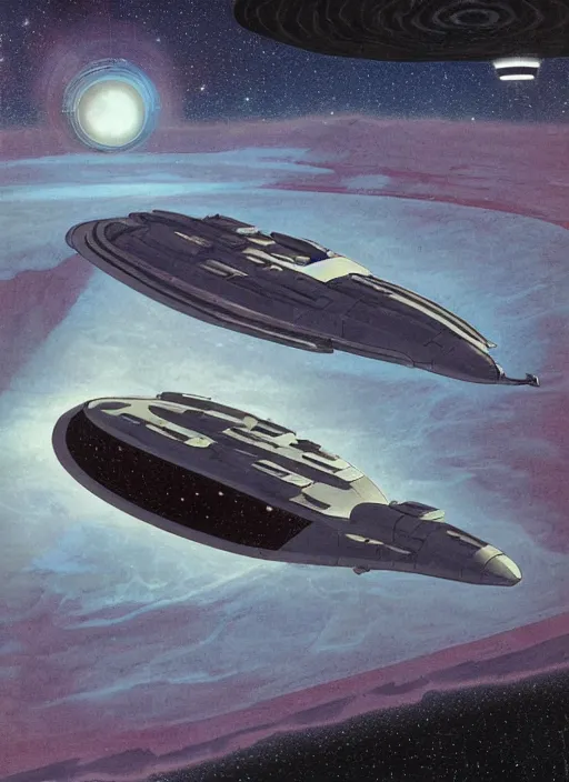 Image similar to lonely spaceship floating through space by bonestell, chesley