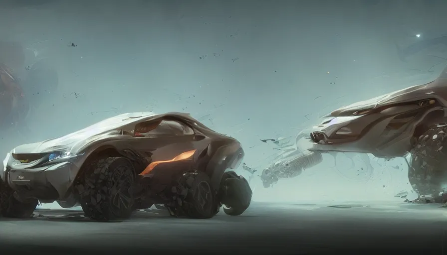 Prompt: a beautiful concept design of a supercar converted into offroad suv by cory loftis, fenghua zhong, ryohei hase, ismail inceoglu and ruan jia. volumetric light, detailed, octane render, horizon forbidden west