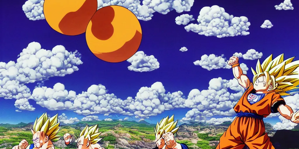 Prompt: Painting of dragonball cloud background art, official, detailed, award winning artwork, Akira Toriyama