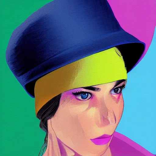 Image similar to woman with hat, by matt dixon, colorful, digital art