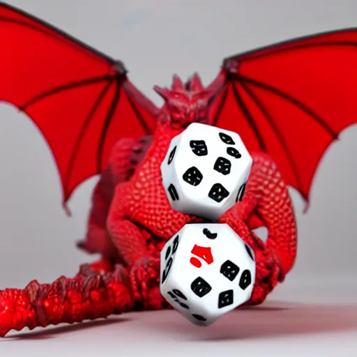 Image similar to a red dragon holding a 2 0 - sided red dice, white background