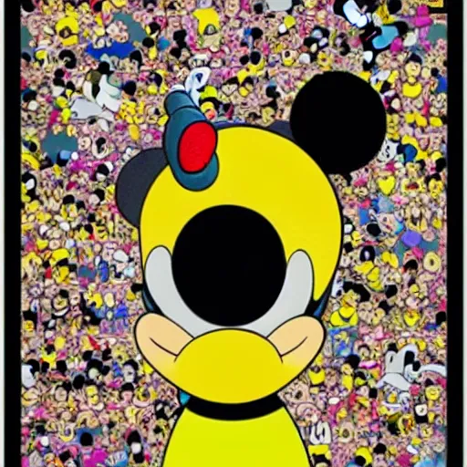 Prompt: mickey mouse and bart simpsons anime manga glitch art pop art by takashi murakami