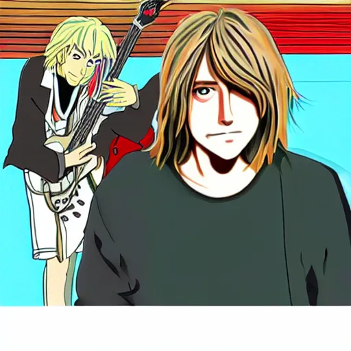 Image similar to Kurt Cobain as an anime cartoon, ghibli style