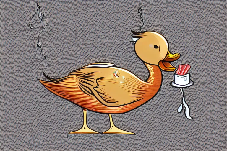 Prompt: a vector illustration of a duck smoking a cigar, elegant, intricate