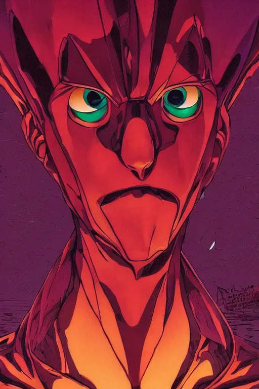 Image similar to a close - up of a evangelion head, drawn by robbie trevino and dan mumford, poster, forty - five degree perspective composition, digital art, comic art, concept art