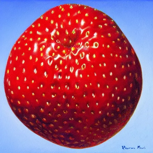 Image similar to painting of a strawberry by rene magritte, hd, 4 k, detailed, award winning