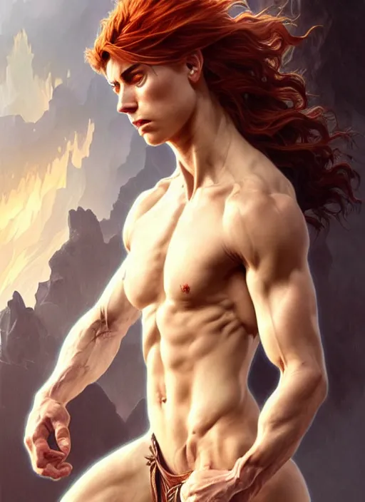 Image similar to portrait of aggressive eden hazard, d & d, muscular! white, fire, fantasy, intricate, elegant, highly detailed, digital painting, artstation, concept art, smooth, sharp focus, illustration, art by artgerm and greg rutkowski and alphonse mucha