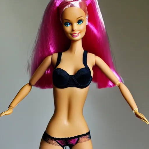barbie doll in panties and bra, nylon tights, lace