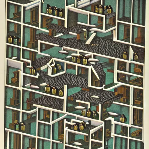 Prompt: the glass bead game, M. C. Escher print