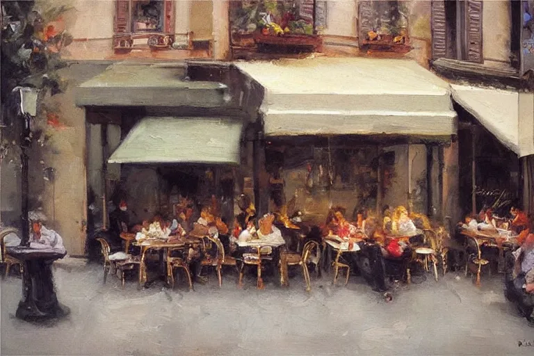 Image similar to “ italian street restaurant on the boulevard, simon pasini ”