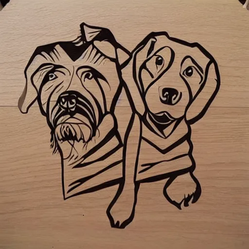 Image similar to wood cut art of dogs,