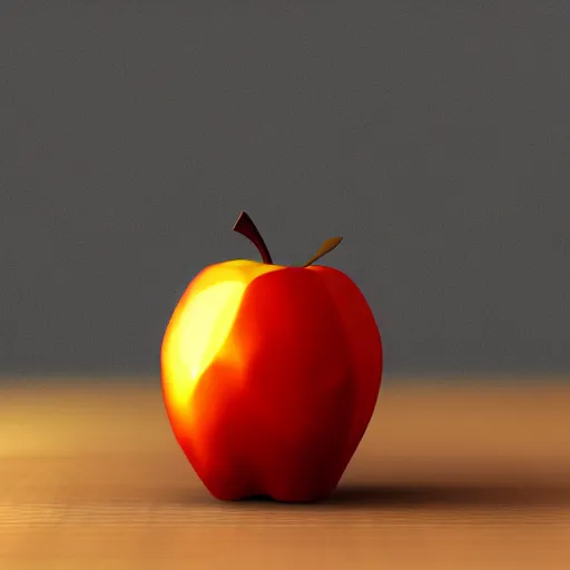 Image similar to apple on a table, low polygon, 3 d render, closeup