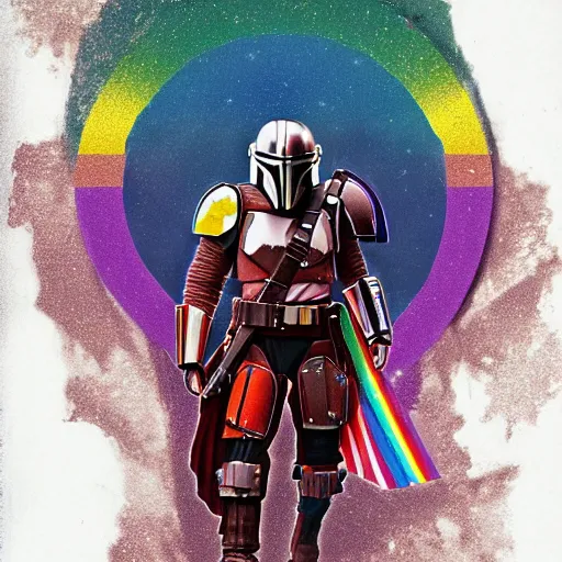 Image similar to the mandalorian wearing a pride cape in a pride parade by ilya kuvshinov katsuhiro otomo