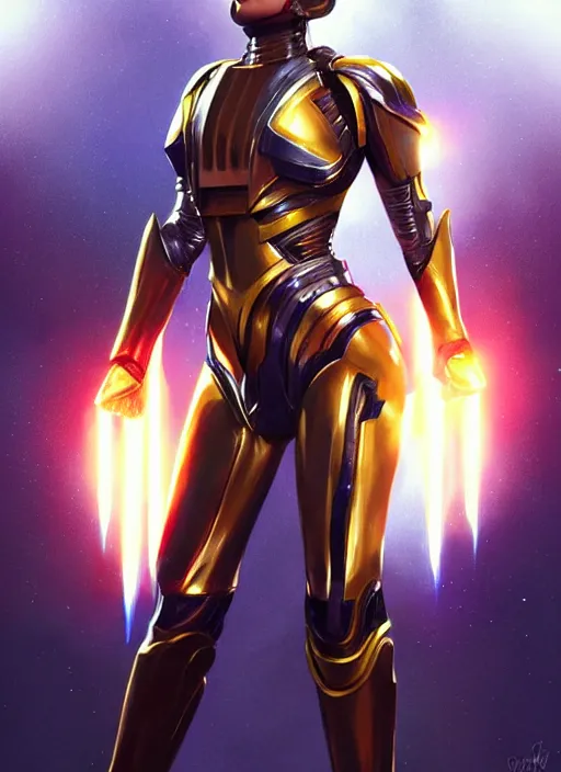 Image similar to lady gaga as nova corps officer, intricate, elegant, glowing lights, highly detailed, digital painting, artstation, glamor pose, concept art, smooth, sharp focus, illustration, art by artgerm and greg rutkowski, artey freytag