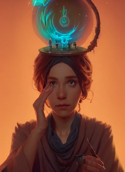 Image similar to highly detailed vfx portrait a mage casting a spell, stephen bliss, unreal engine, sigils greg rutkowski, loish, rhads, beeple, makoto shinkai and lois van baarle, ilya kuvshinov, rossdraws, tom bagshaw, alphonse mucha, global illumination, detailed and intricate environment